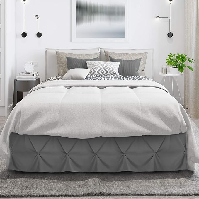 Nestl Grey Bed Skirt Twin Size, Pinch Pleat Twin Bed Skirt, Hotel Quality Grey - Image 2