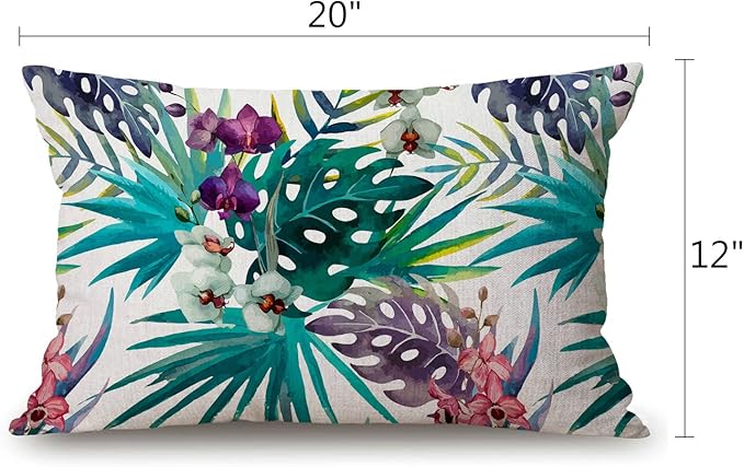 Solekla Tropical Flower Leaves Cotton Linen Throw Lumbar Pillow Case Cushion - Image 2