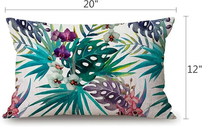 Solekla Tropical Flower Leaves Cotton Linen Throw Lumbar Pillow Case Cushion - Image 2