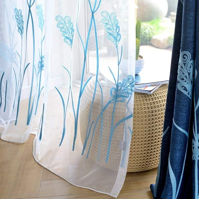 Melodieux Wheat Embroidery Sheer Curtain Extra Wide - Image 7