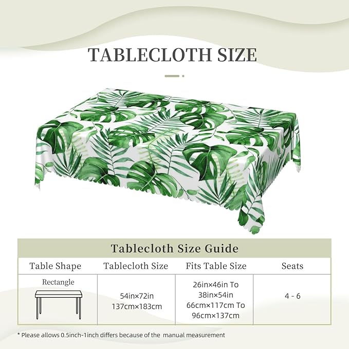 Tropical Palm Leaves Tablecloth Green Monstera Leaf Watercolor Herbs Table - Image 3