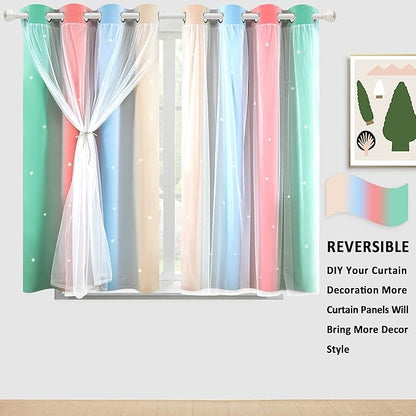 Kinryb Nursery/Kids/Girls Room Star Cut Out Blackout Rainbow Curtain - Image 5