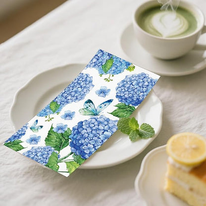 100 PCS Hydrangea Paper Napkins, Disposable Bathroom Hand Towels Blue and White - Image 6