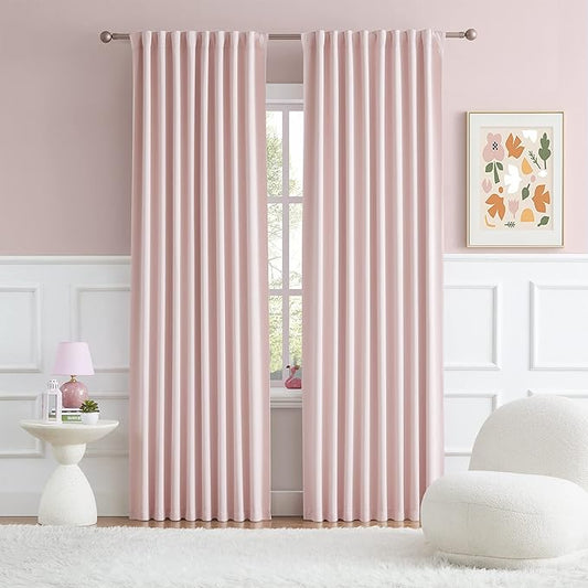 DUALIFE Cute Pink Room Darkenig Curtains 90 Inches Long by DUALIFE