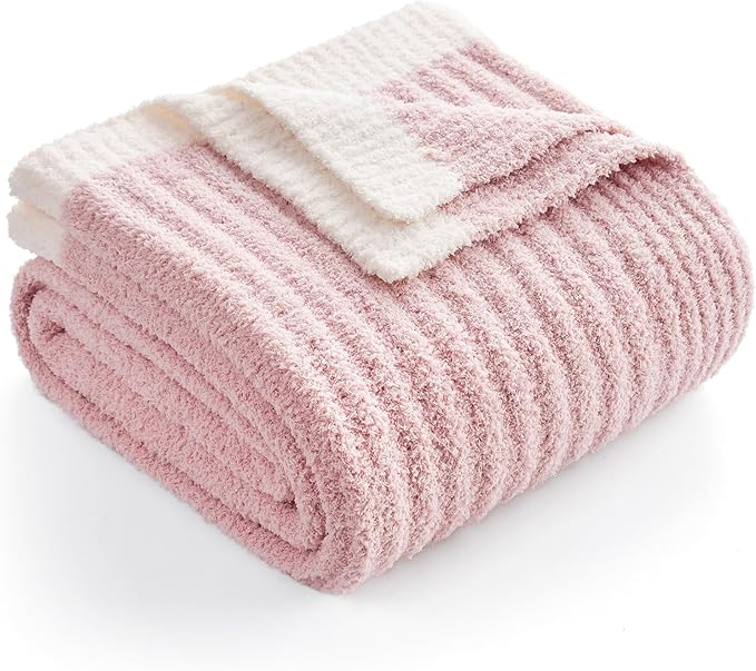 Snuggle Sac Pink Throw Blanket for Couch, Soft Cozy Ribbed Fluffy Blankets for by SnuggleSac