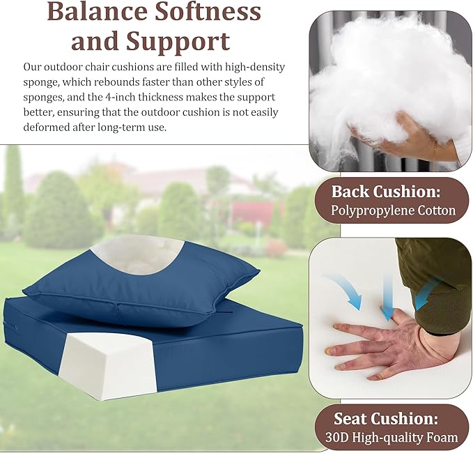 Waterproof Outdoor Chair Cushion Set of 4, Outdoor Cushions - Image 5