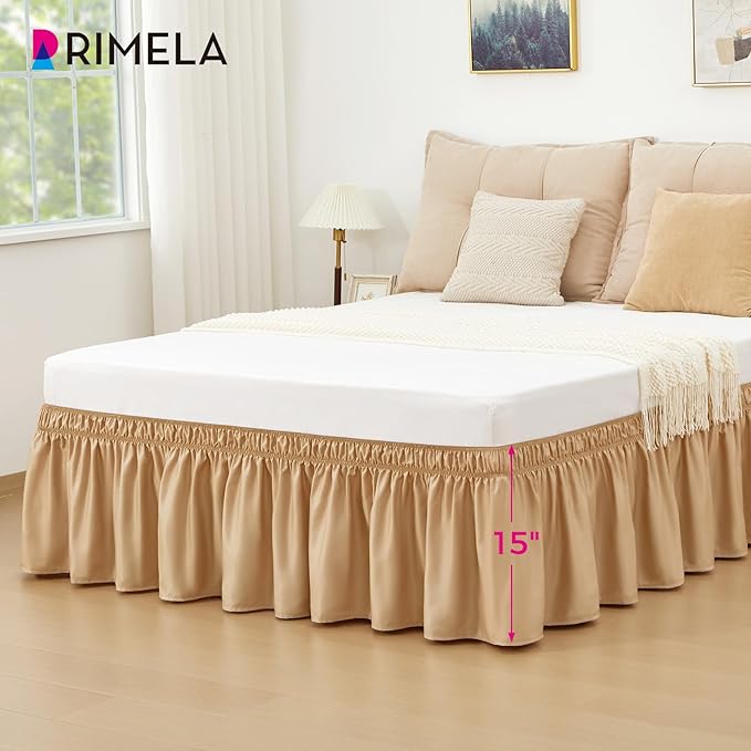 RIMELA Bed Skirt Queen Size Champagne Gold 15 Inch Drop, Wrap Around Elastic - Image 4