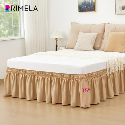 RIMELA Bed Skirt Queen Size Champagne Gold 15 Inch Drop, Wrap Around Elastic - Image 4