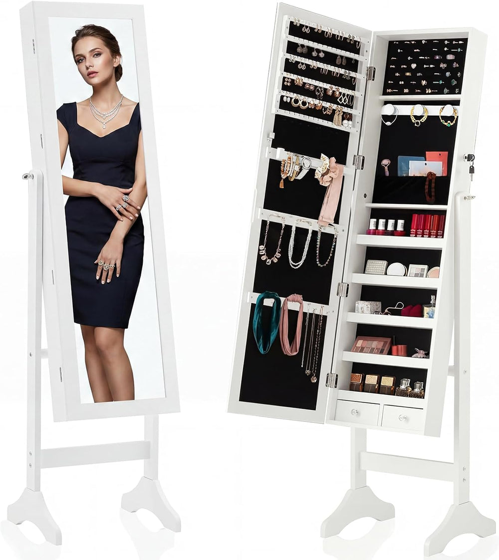 DUMOS Freestanding Jewelry Organizer Cabinet with Full Length Mirror