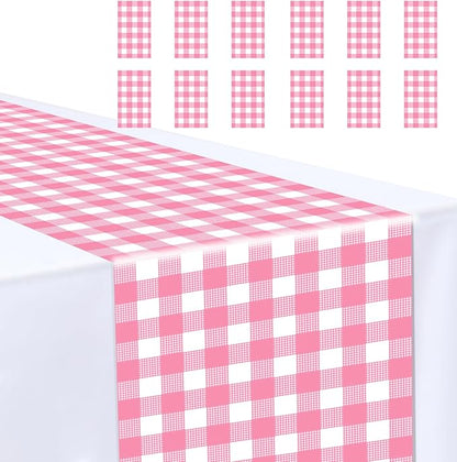 12 Pcs Hot Pink and White Checkered Table Runner Plastic 14 x 108 Disposable by MUNILAIL