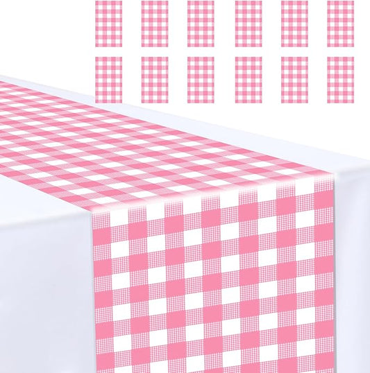 12 Pcs Hot Pink and White Checkered Table Runner Plastic 14 x 108 Disposable by MUNILAIL