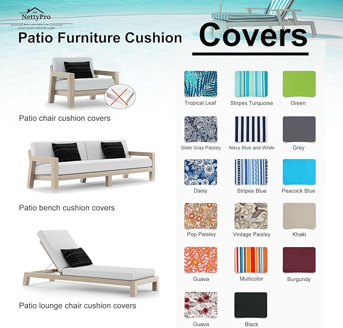 NettyPro Outdoor Patio Lounge Chair Cushion Covers Set 2 - Image 6