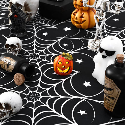 Oudain 2 Pcs Halloween Tablecloth 6 ft White Black Spider Web Table Cover