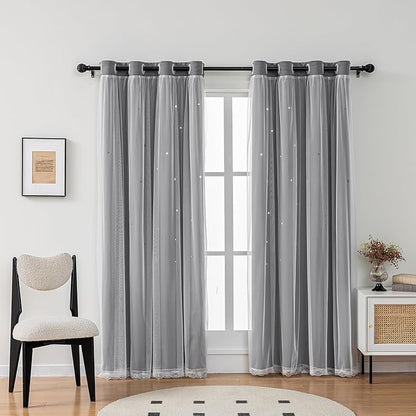 Light Gray Curtains for Kids Bedroom Nursery Decor Star Cutout Double Layer - Image 2