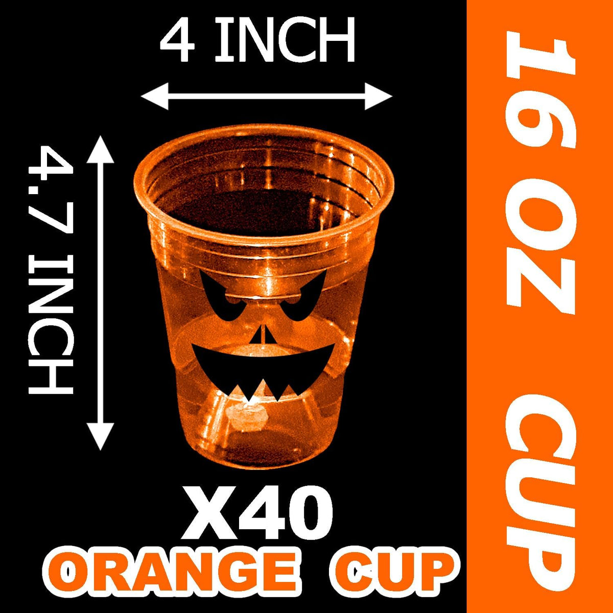 mishunyus 40 Pcs Halloween Glow Pumpkin Party Cups for Adults, 16 oz Orange Plastic Cups Reusable Party Cups for Halloween Party Night,Daytime Supplies Decorations