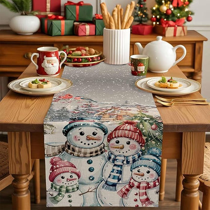 Christmas Table Runner, 13x72 Inch, Snowman Family Table Runners Pine Tree Snow - Image 4