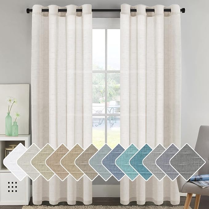 H.VERSAILTEX Curtains 96 inches Long Linen Curtains/Natural Linen Blended Sheer by HVERSAILTEX