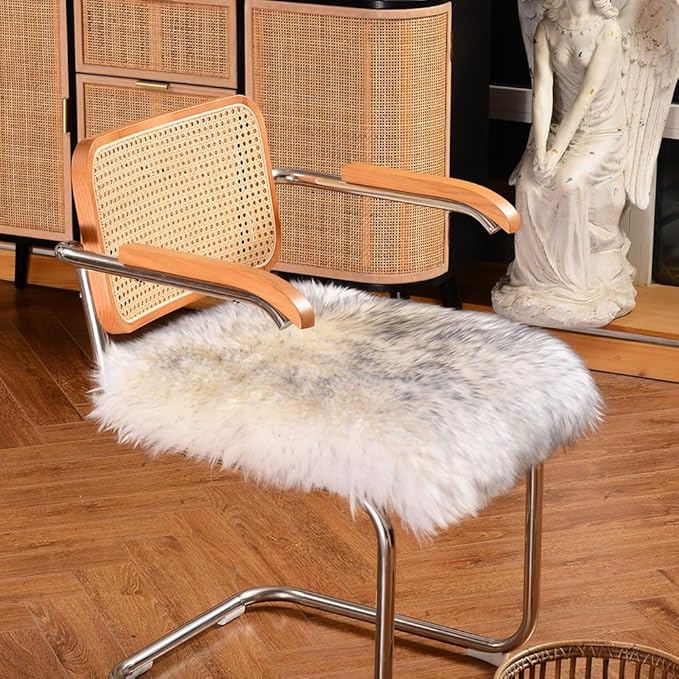 LLB Sheepskin Chair Cushion Non-Slip Back Square Genuine Fur Chair Cover Silky - Image 3