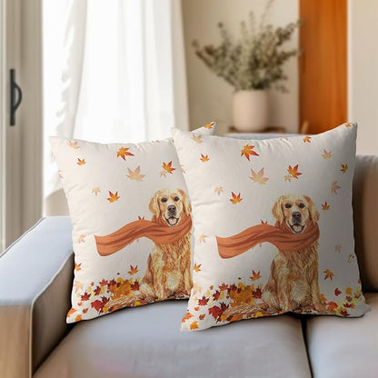Golden Retriever Dog Fall Throw Pillow Cover Autumn Maple Leaves Farmhouse - Image 6