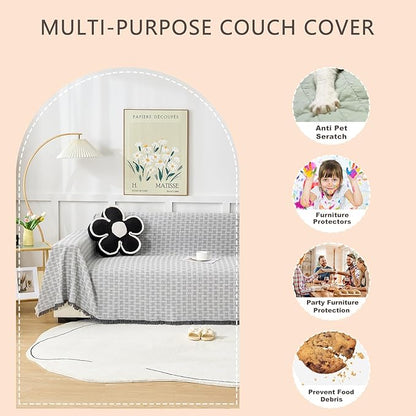 Grey Couch Cover Blanket Cute Geometrical Jacquard Washable Sofa Cover - Image 6