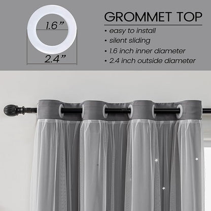 Light Gray Curtains for Kids Bedroom Nursery Decor Star Cutout Double Layer - Image 3