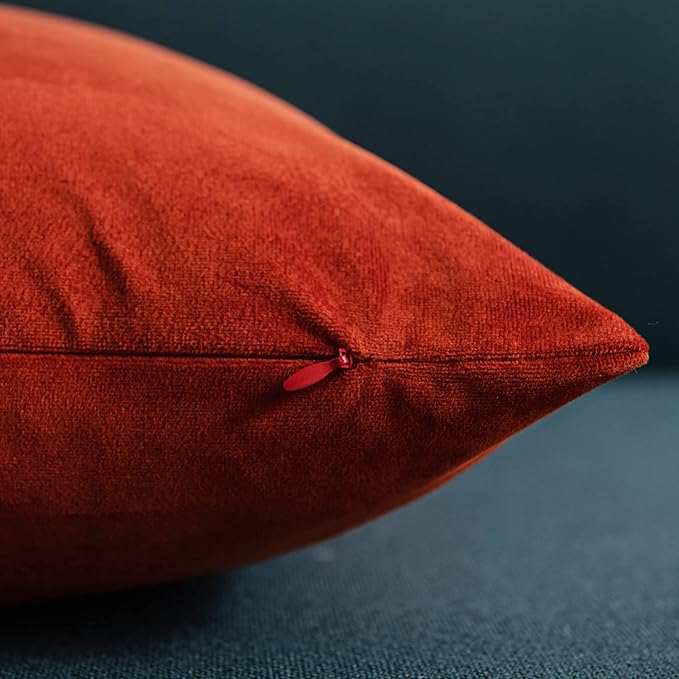 Fall Couch Pillow Cases 18x18 Burnt Orange: 2 Pack Cozy Soft Velvet Square - Image 2