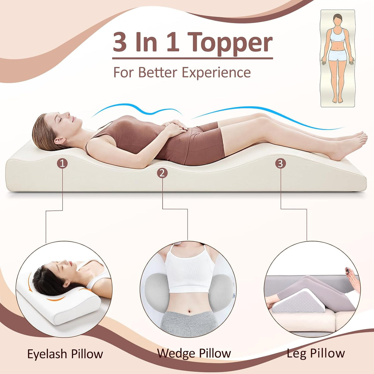 3-in-1 ergonomic lash bed topper designed neck &, close-up detail
