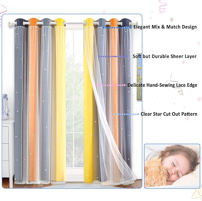 Kinryb Christmas Rainbow Star Cutout Curtain - Image 3
