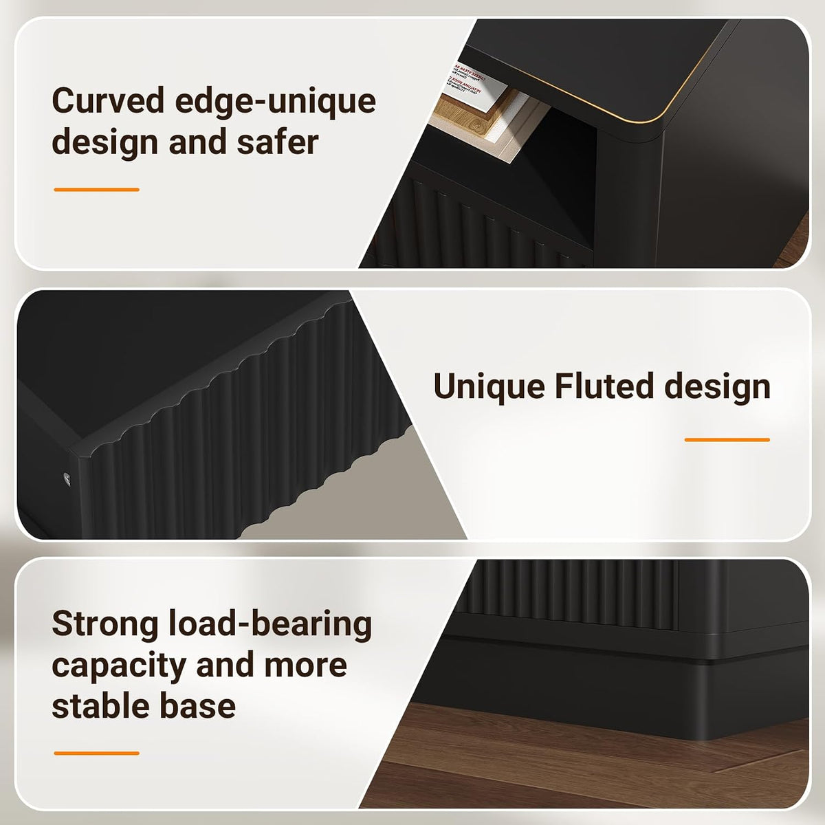 elyken 24" fluted nightstand, black led end table, package contents