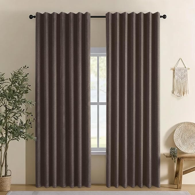 Linen 100% Blackout Curtains for Bedroom, Back Tab/Rod Pocket Curtain for by CYCMACOHOME