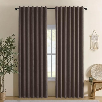 Linen 100% Blackout Curtains for Bedroom, Back Tab/Rod Pocket Curtain for by CYCMACOHOME