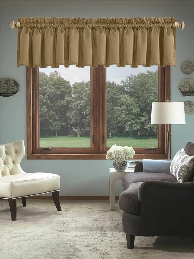 104 Inch Extra Wide Valance for Windows Khaki Living Room Bedroom Valance Rod by HighQualityCurtains