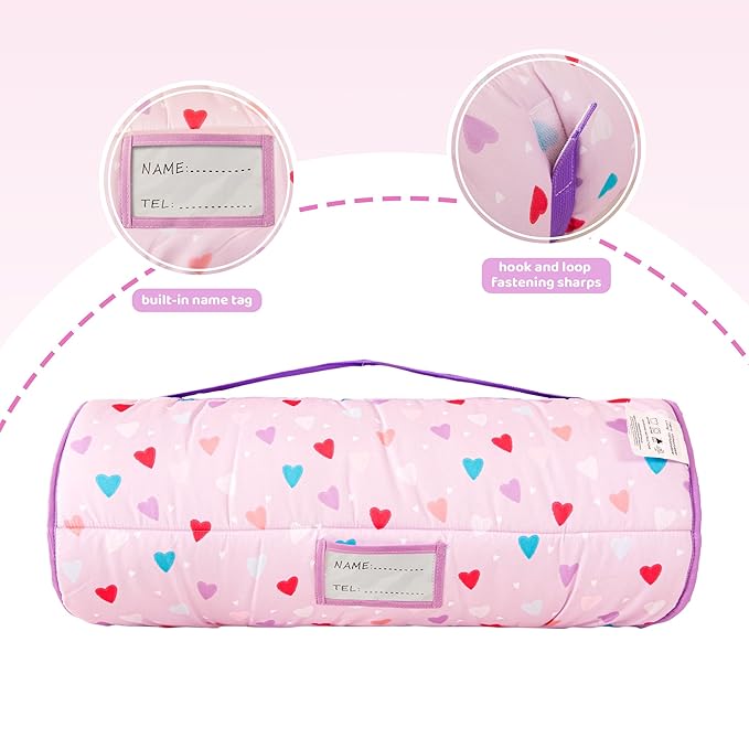 Viviland Toddler Kid Nap Mat for Preschool, Girls Heart Slumber Bag, - Image 3