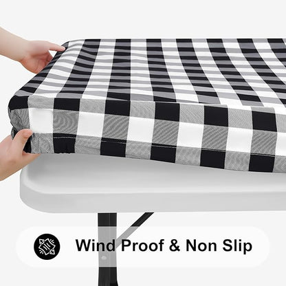 Smiry Rectangle Picnic Table Cloth, Elastic Waterproof Fitted Vinyl Tablecloths - Image 2