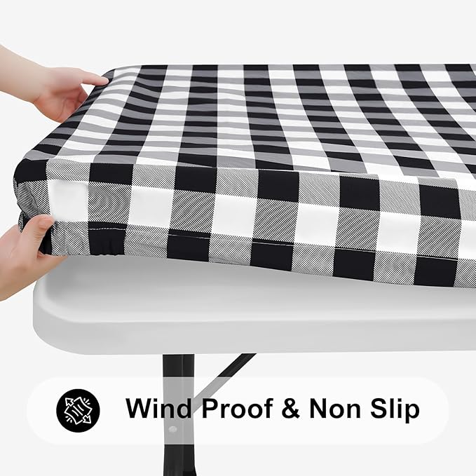 Smiry Square Picnic Table Cloth, Elastic Waterproof Fitted Vinyl Tablecloths - Image 2