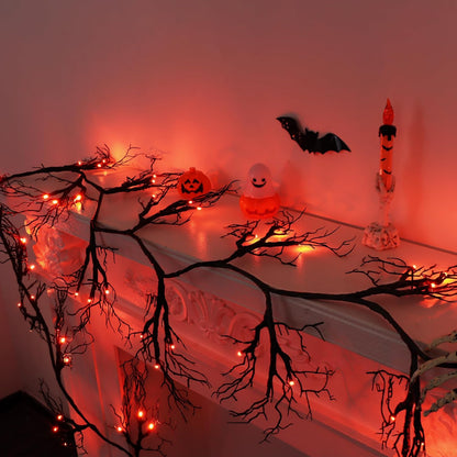 9 Ft 66 LED Willow Vine Twig Decor Black Halloween Garland with Orange Lights, Timer 8 Modes Waterproof Battery Operated Indoor Halloween Decorations for Wall Fireplace Mantle Home Office Party Decor