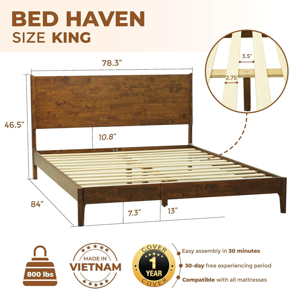 Acacia Haven King Size Bed Frame and Headboard, King Size Platform Bed Frame ...