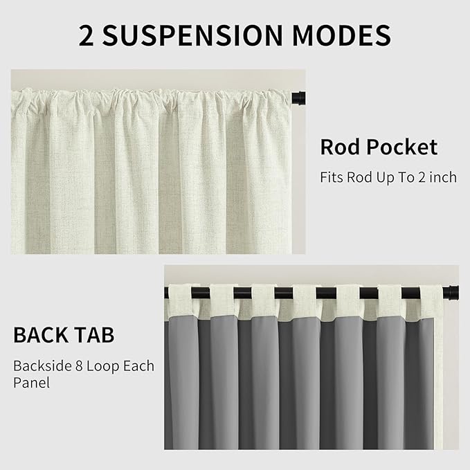 CUCRAF Linen 100% Blackout Curtains 72 Inch Length 2 Panels Set, Back Tab and - Image 3