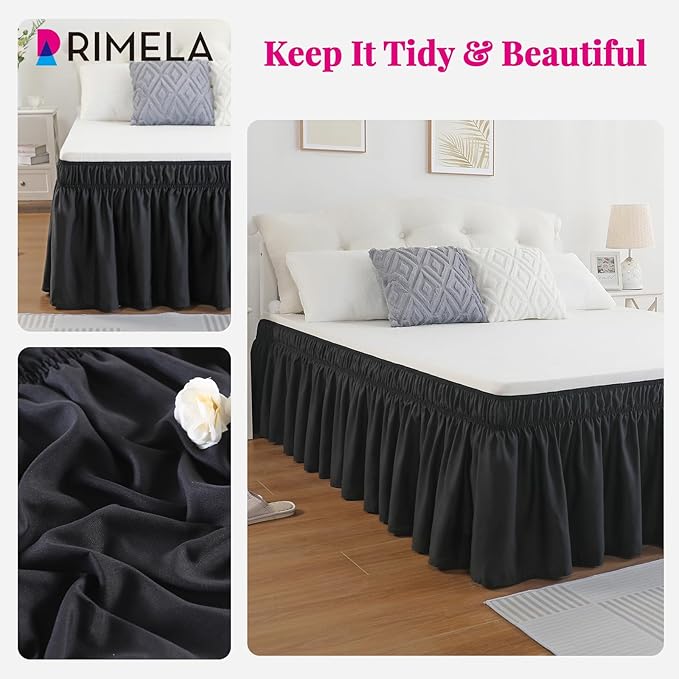 RIMELA Bed Skirt Wrap Around Elastic Dust Ruffles Solid Color Wrinkle and Fade - Image 3