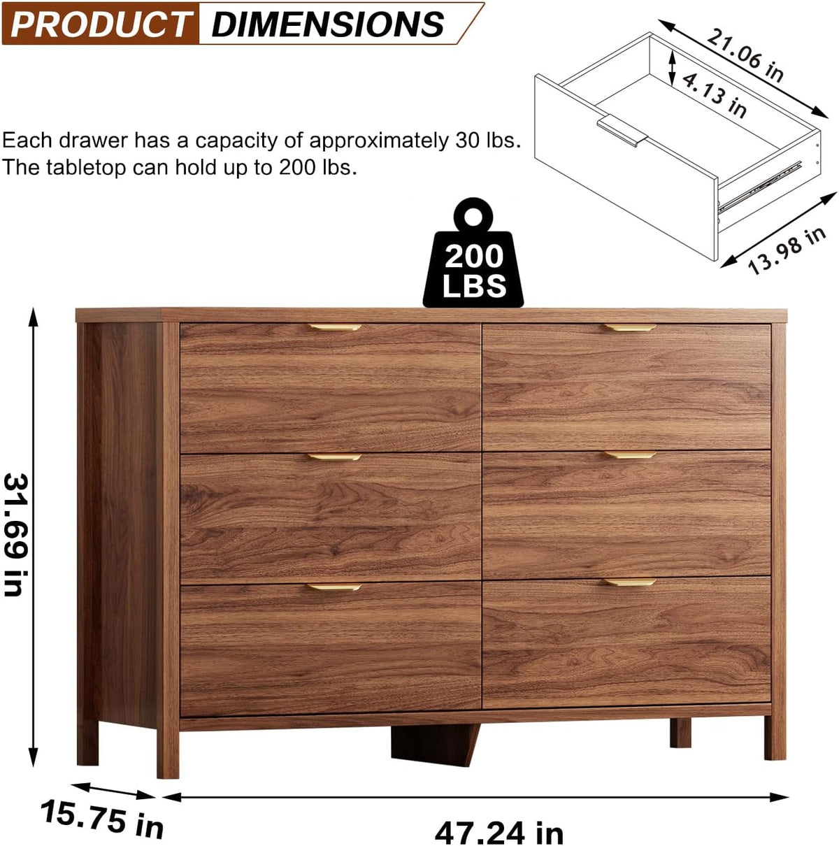 ieejdn dresser for bedroom with 6 drawers, 47.2" shown in use
