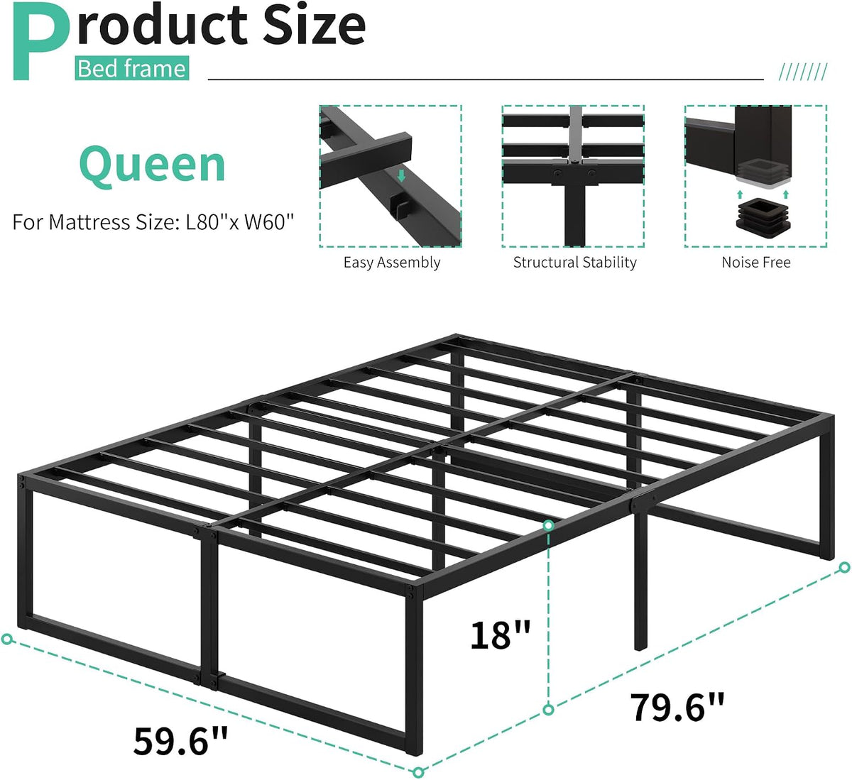 lutown-teen queen bed frame 18 inch with heavy shown in use