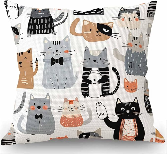 Swono Throw Pillow Cover Funny Cats and Milk Bottle Decorative Pillow Cases by Swono