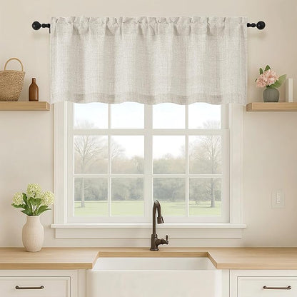 OVZME Natural Valance for Windows, Light Filtering Faux Linen Textured Small by OVZME