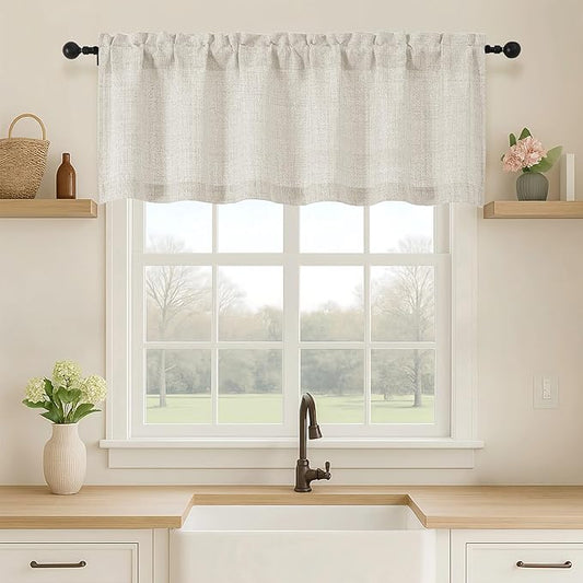OVZME Natural Valance for Windows, Light Filtering Faux Linen Textured Small by OVZME
