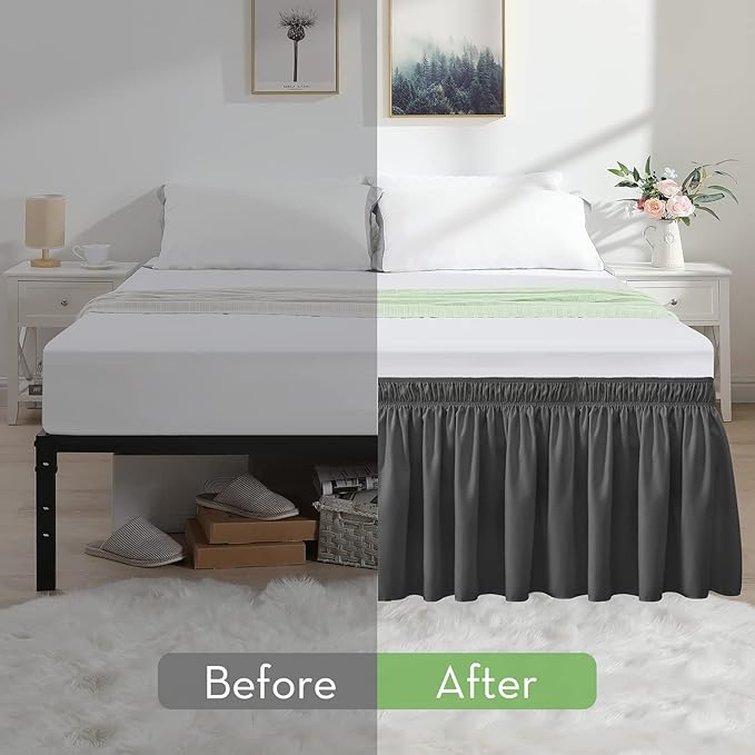 RIMELA Bed Skirt Wrap Around Elastic Dust Ruffles Solid Color Wrinkle and Fade - Image 4