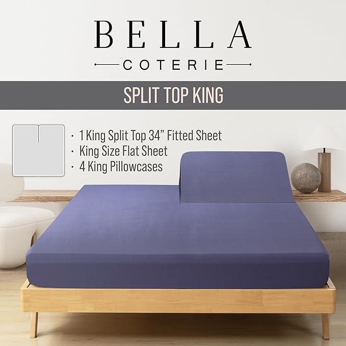 Bella Coterie 6 Piece Luxury Bamboo Viscose Split Top King Size Sheet Set | 34" - Image 2