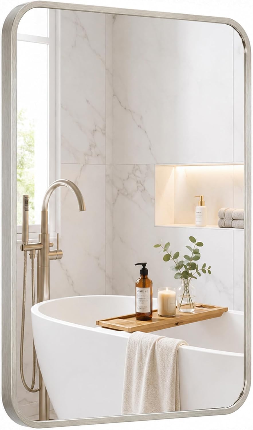 24x36 inch brushed nickel rounded rectangle bathroom vanity, main product view