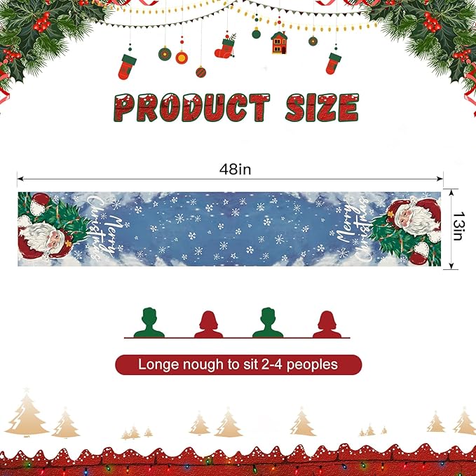 OTOSTAR Christmas Tree and Santa Claus Merry Christmas Table Runner, Xmas - Image 5