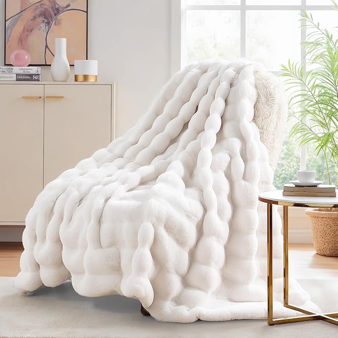 NEXHOME PRO Faux Fur Throw Blanket, Ultra Soft Cozy Warm Fuzzy Fluffy Plush by NEXHOMEPRO