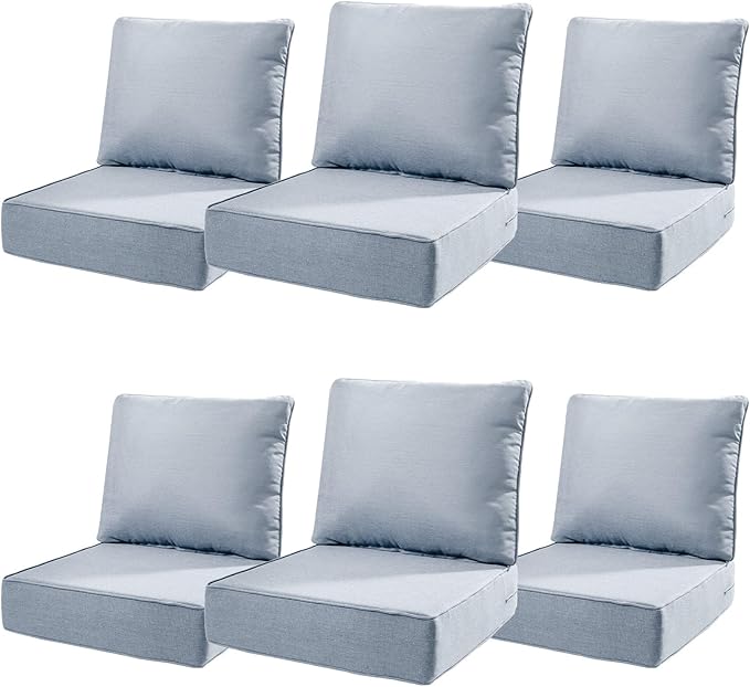 6" Thick Outdoor Cushions 22x24x6, 6-Set Deep Seat Patio Cushions by Pugire
